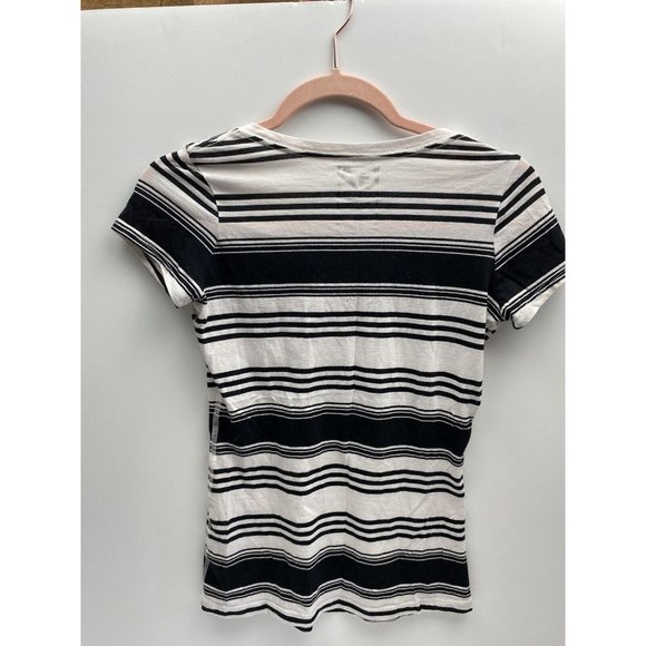 Garage T-shirt Small Womens Black and White Stripped T-Shirt with V-Neck - Picture 8 of 11